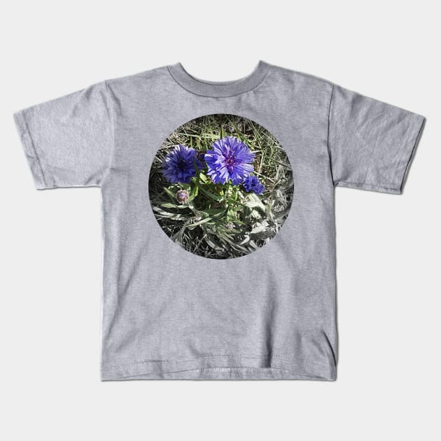 Blue wild flowers Kids T-Shirt by koolbloom